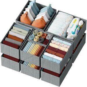 Grey Drawer Organizer Set 12 Dresser Nursery Closet Clothes Storage Bins